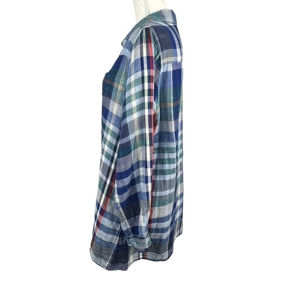 Soft Surroundings Blue Plaid Button Down Shirt Size M Cotton - Picture 7 of 13